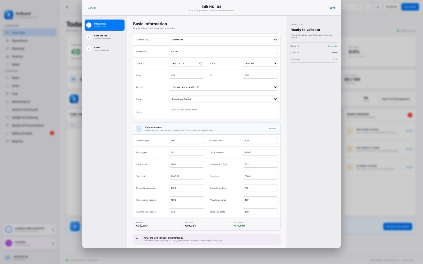 AirBoard complete flight economics editor